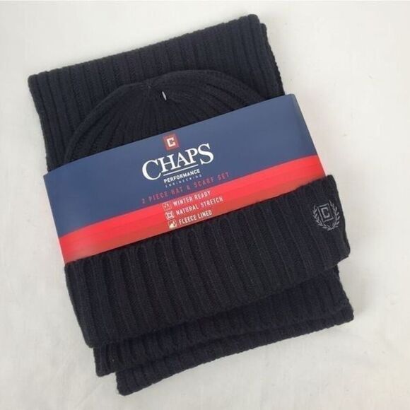 Chaps, Black Hat & Scarf, Adult OS, 2-Piece Set Gift - Picture 1 of 8